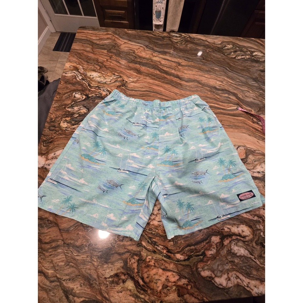 Vineyard Vines Chappy Swim Trunks Bathing Suit Men's Size XL Aqua Blue Palm Fish